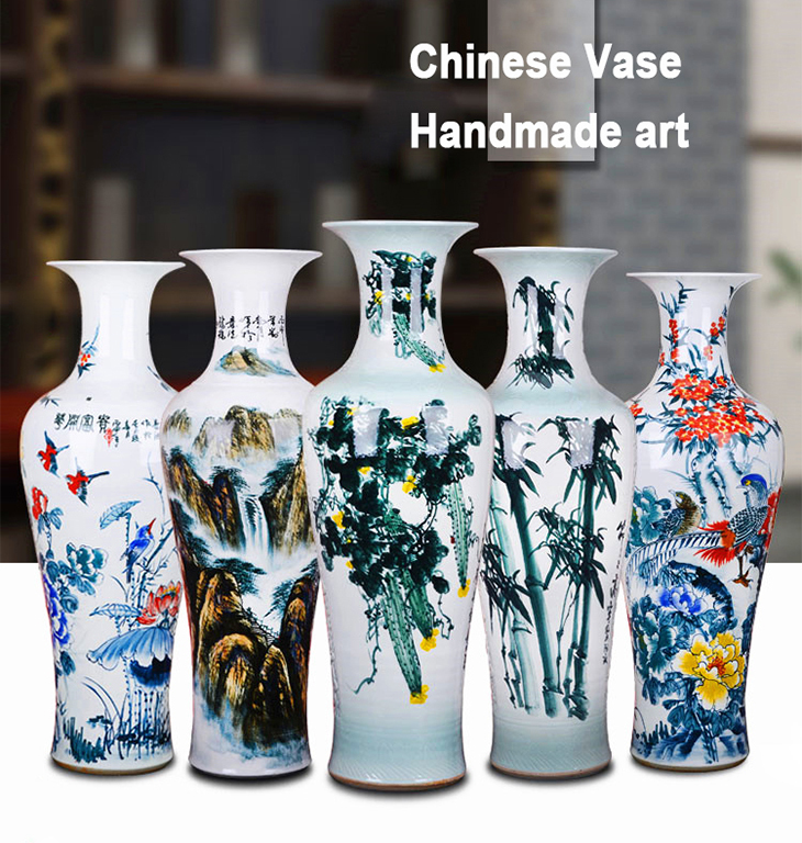Hotel entrance decorative blue and white large vase  Luxury burgundy ceramic floor vase