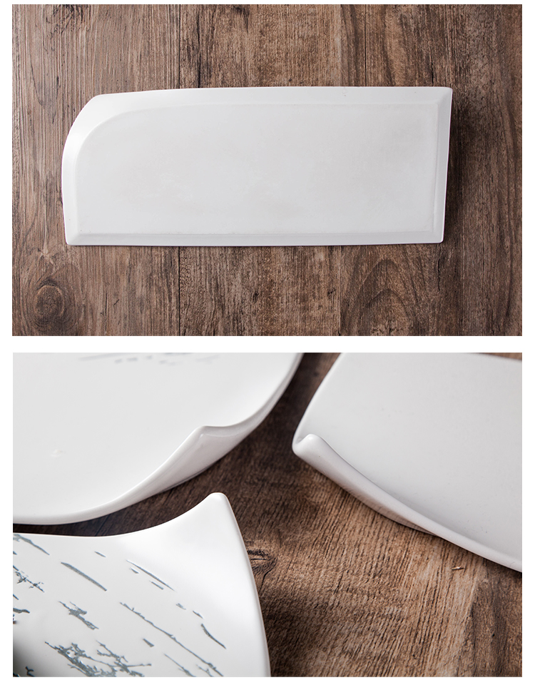 Durable Hotel Porcelain Flat Food Tray Modern Ceramic Marble Design Plate