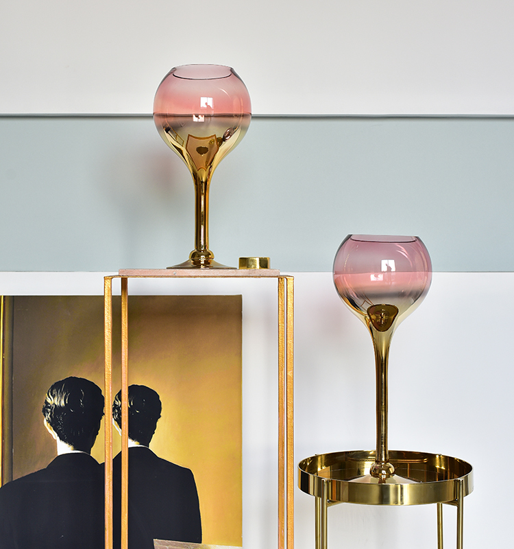 Bixuan Hurricane Candleholder Optic Purple Golden Mirrored Decor Goblet Shape Tea Light Holder Wedding Centerpieces 19.5x40cm