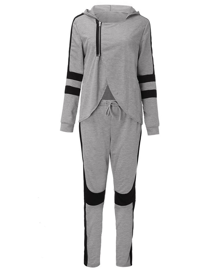 Sample Available 2018 Fall Sport Hooded Pullover Flare Short Top Long Trousers Ladies Casual 2 Piece Pants Set Women