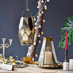 Bixuan Glass Hurricane Candleholders with Unique Golden Striped Decor Cylinder Wedding Vases Dining Table Centerpieces, 7.9'' H
