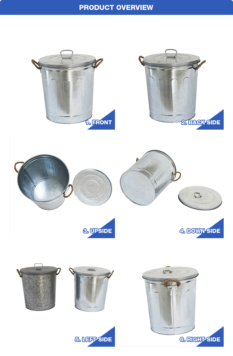 Home Hot Sale Galvanized Metal Trash Can With Lid