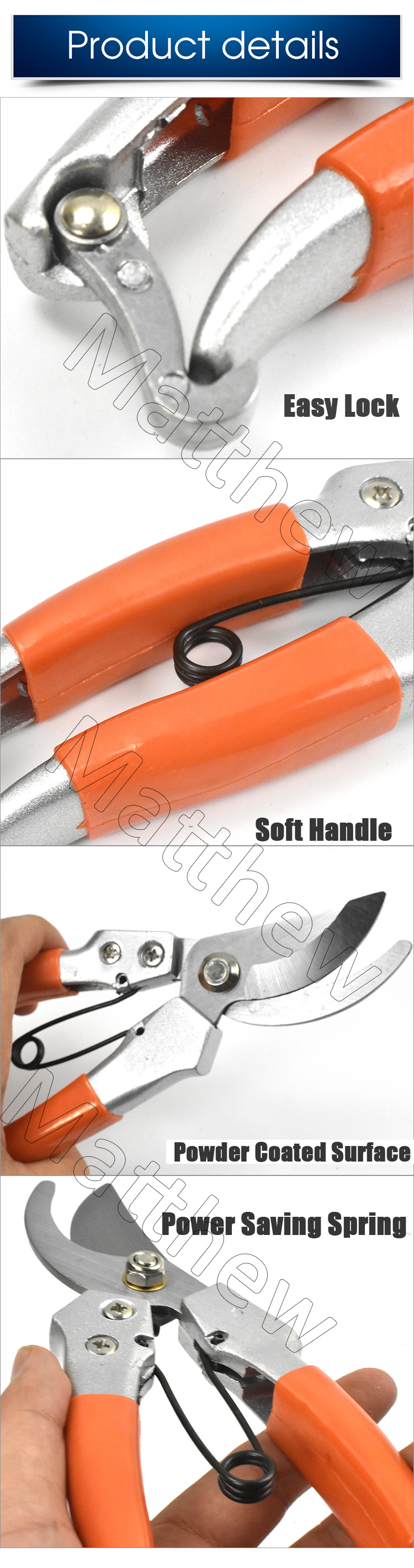 MT2241-3 Wholesale Soft Handle Garden Tool Single Pruning Garden Shears