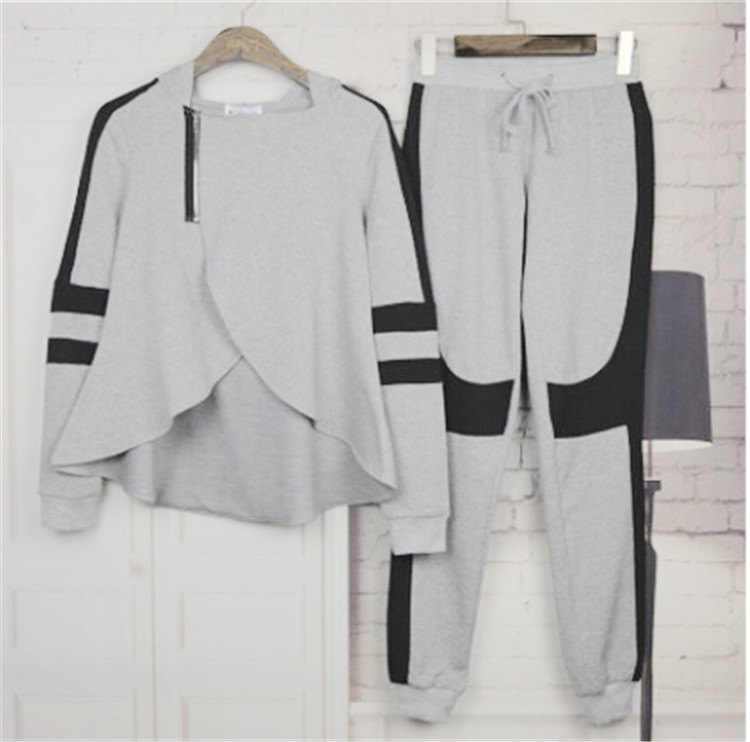 Sample Available 2018 Fall Sport Hooded Pullover Flare Short Top Long Trousers Ladies Casual 2 Piece Pants Set Women