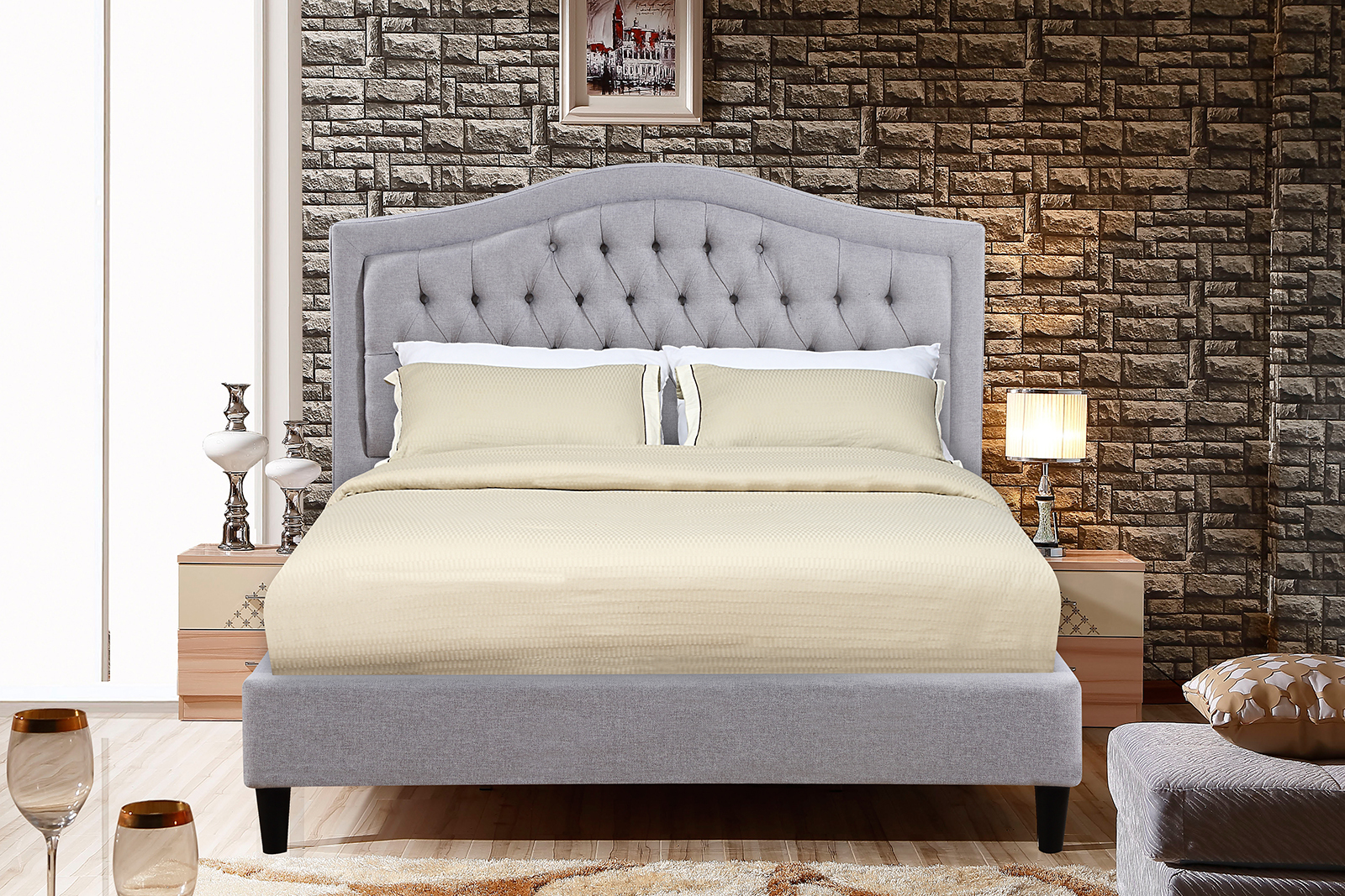 Bedroom Furniture French upholstered latest double bed designs