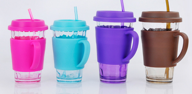 350ml/500ml clear glass coffee drinking mug with silicone brand and cover