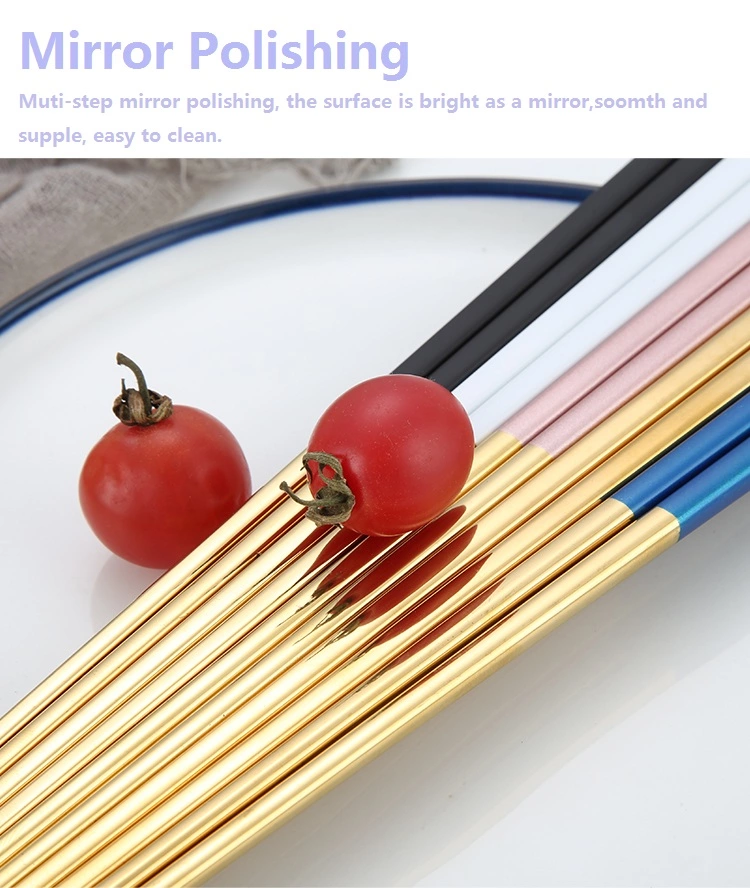 Customized Logo 304 Stainless Steel Metal Chopstick  With Titanium Plated Gold Japanese Chopsticks