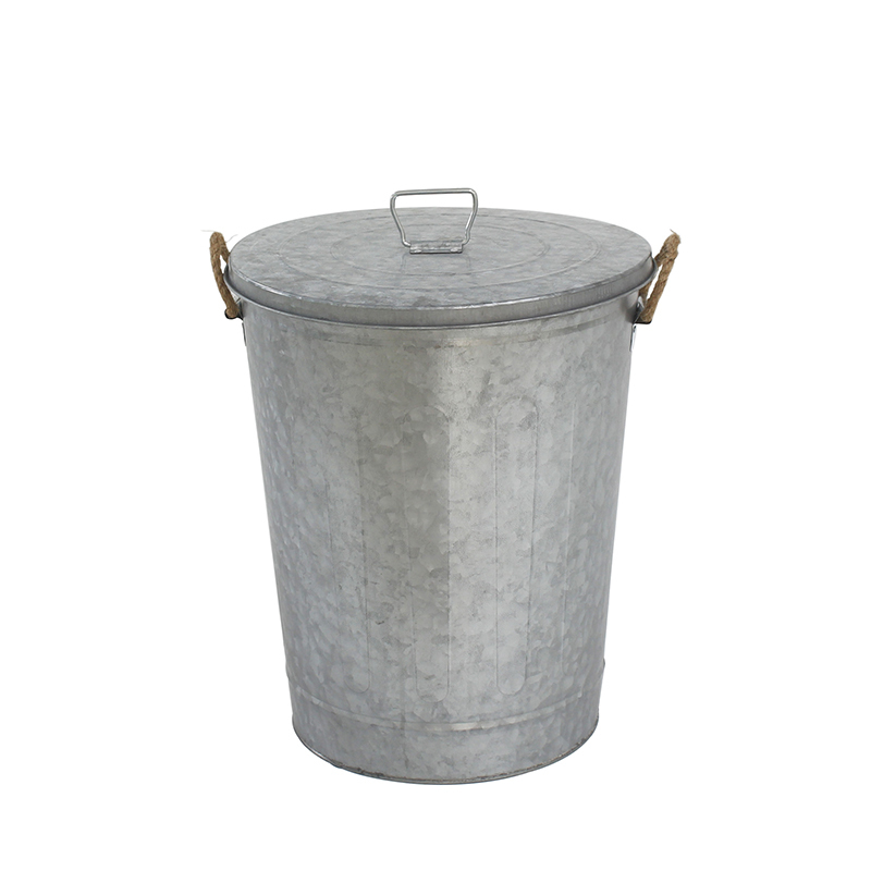 Home Garden Galvanized Metal Waste Bin With Lid