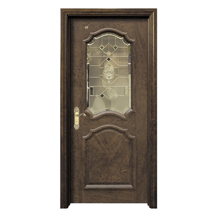 Home door French glass design swing solid wood door interior wood door