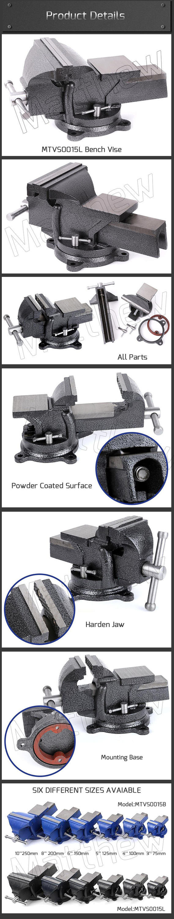 Steel Black Heavy Duty Bench Vise With 360 Degree Free Rotate Mounting Base