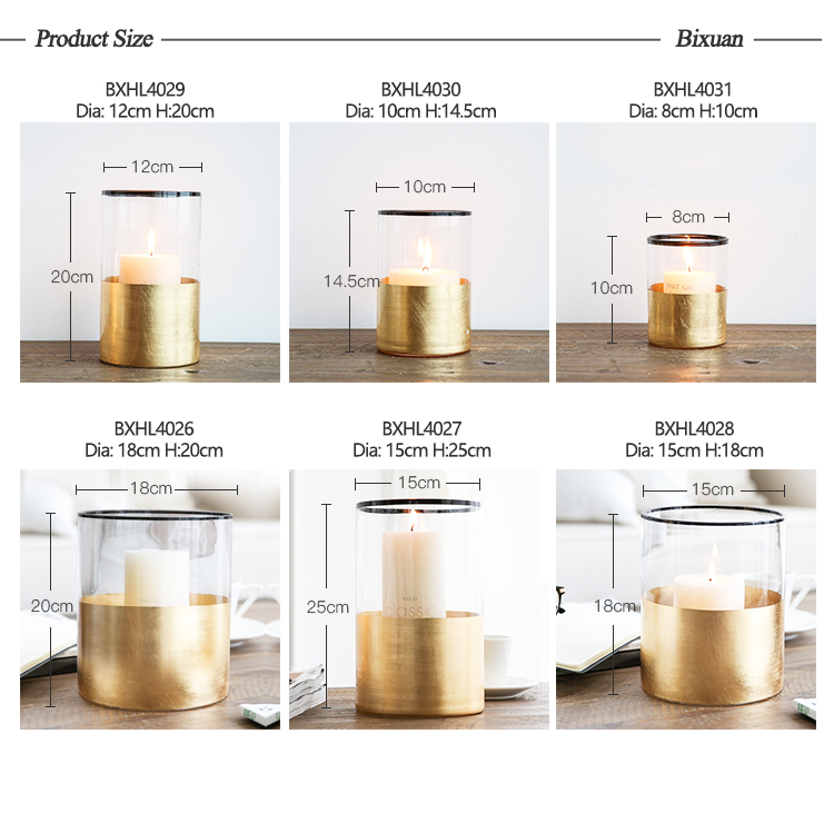 Bixuan Hurricane Candleholders Clear Glass with Golden Decor Black Rim Dining Table Centerpieces Vases, 14.5cm H x 10cm D