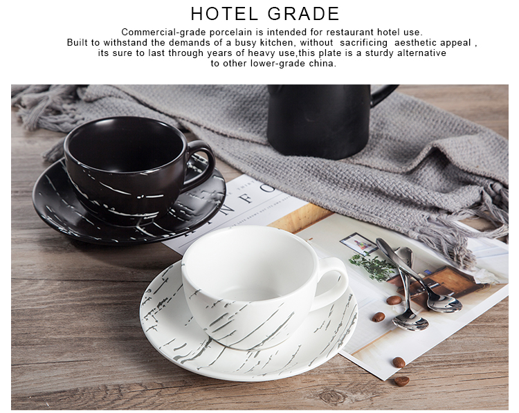 250Ml Cappuccino Marble Cup With Saucer Set For Cafe