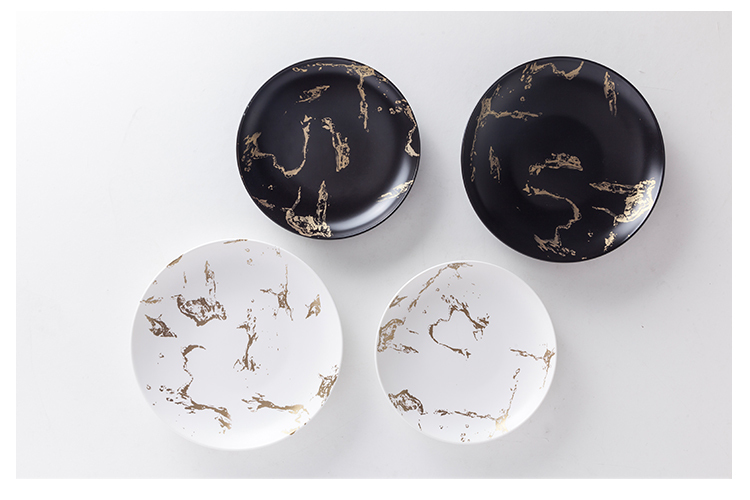 European Style Matte White Ceramic Round Plate Marble