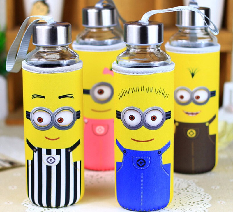 KC-08623 Glass Water Bottles 16 oz, Stainless Steel lid glass water bottle borosilicate