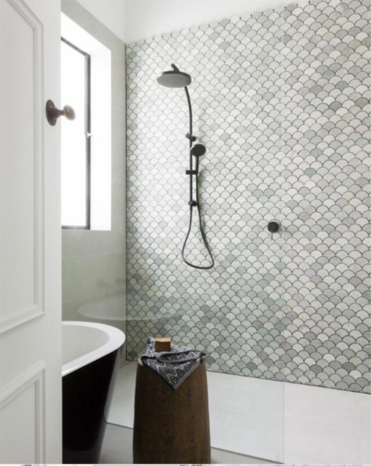 Fish Scale Mosaic For Interior Decoration Fishscale Fan Shape Fish Scale Ceramic Mosaic