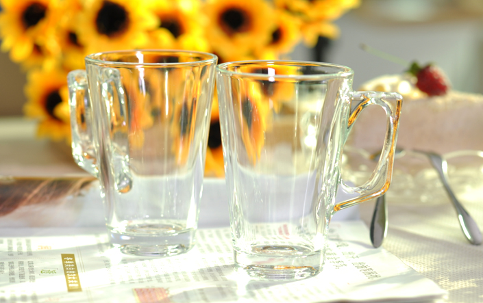 240ml clear glass latte coffee mug/cup with square handle