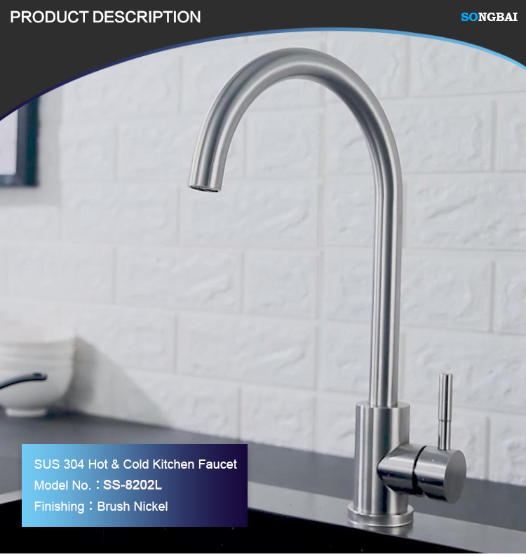 modern sanitary ware long neck cold and hot stainless steel kitchen mixer taps faucet