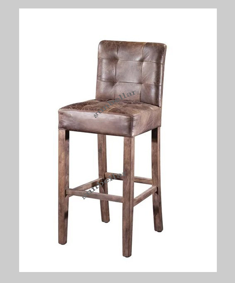 foshan furniture hot selling bar chair genuine leather high chairs for counter bar table tufted backrest home kitchen bar chair
