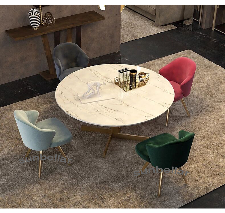 Foshan furniture factory dining chair fabric velvet gold stainless steel legs restaurant dinning room chair