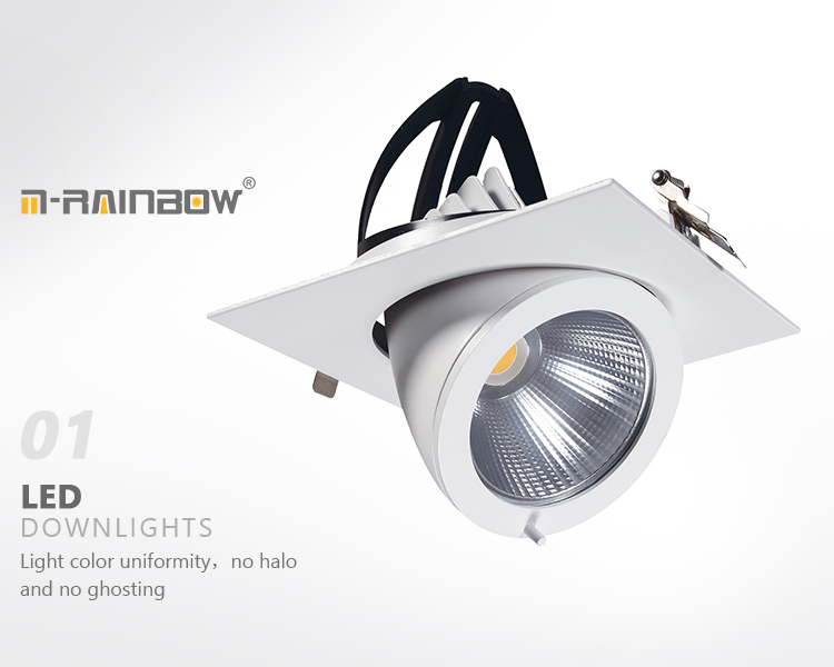 360 Degree rotatable Square shape recessed  led Cob light 9w 20w 40w 50w 60w Gimbal Downlight