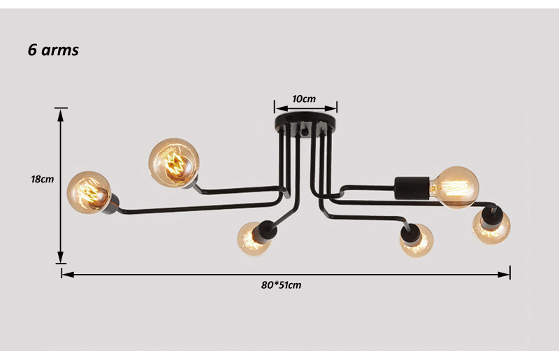 Retro Industrial Loft Nordic Pipe Wrought Iron Ceiling Light 4 6 8 Heads Lamp for Home Decor Restaurant Dinning Cafe Bar Room