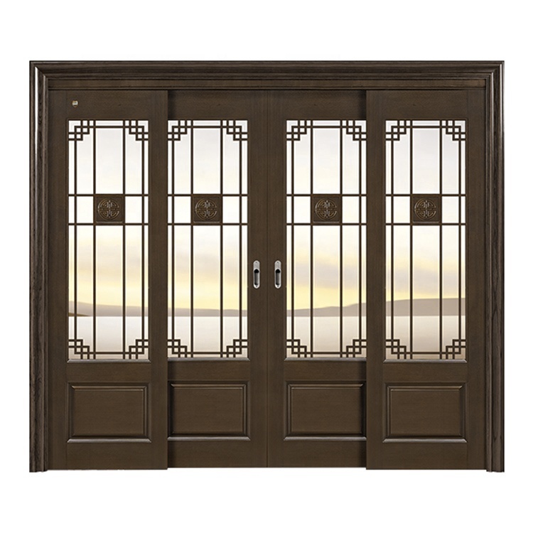 Construction builder interior room hinge wooden door tempered glass sliding wooden door