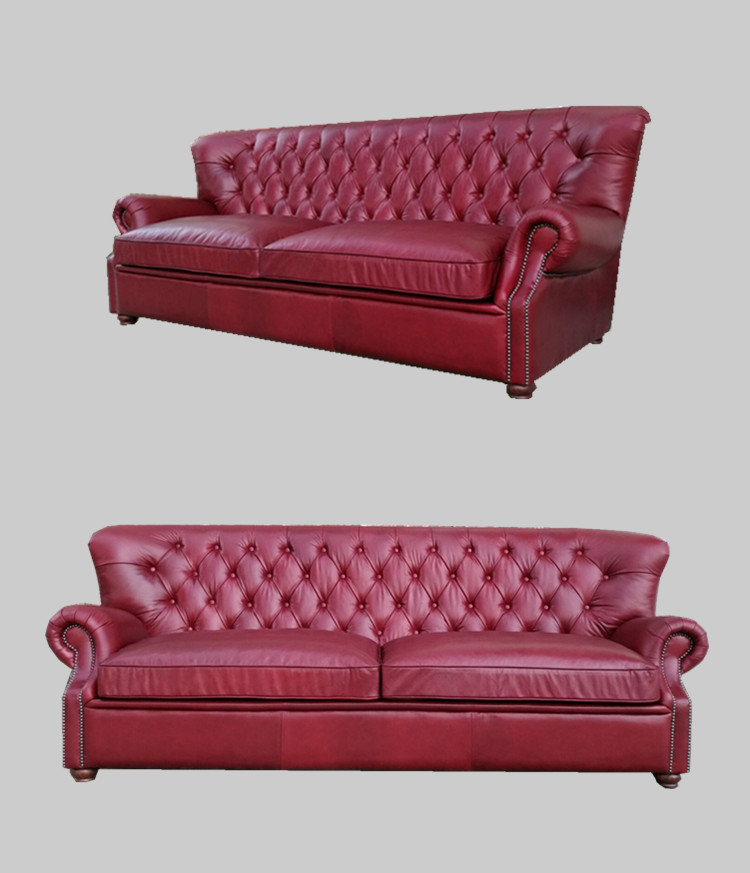 European vintage style leather sofa set high back genuine leather tufted chesterfield luxury high end living room sofas