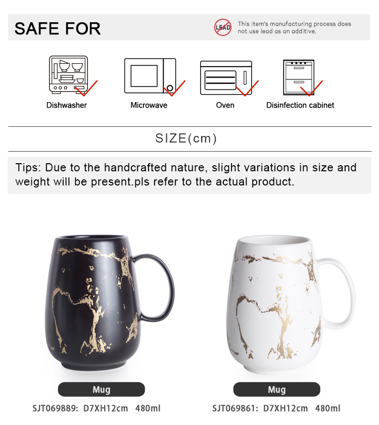 Small Mouth Stoneware Gold Black White Coffee Cup17oz Big Coffee Mug