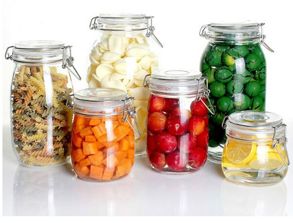 700ml round glass jars for food storage glass jar ,glass jars with metal shackle