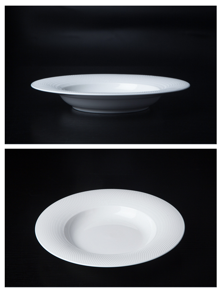 22cm 23.3cm White Deep Ceramic Soup plate For Restaurant