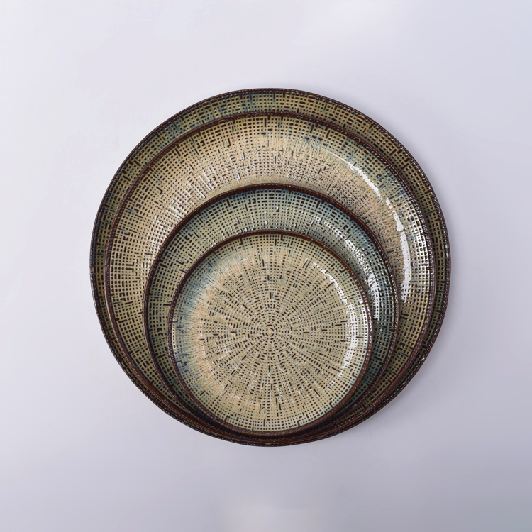 Wholesale antique dinnerware rustic plate small round restaurant used ceramic dishes