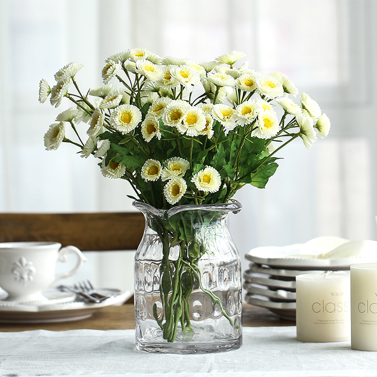 Bixuan Vases Clear Handblown Glass Jar Vase Wavy Spots Decor Rippled Mouth Candleholder Table Decoration Centerpieces 13x17.5