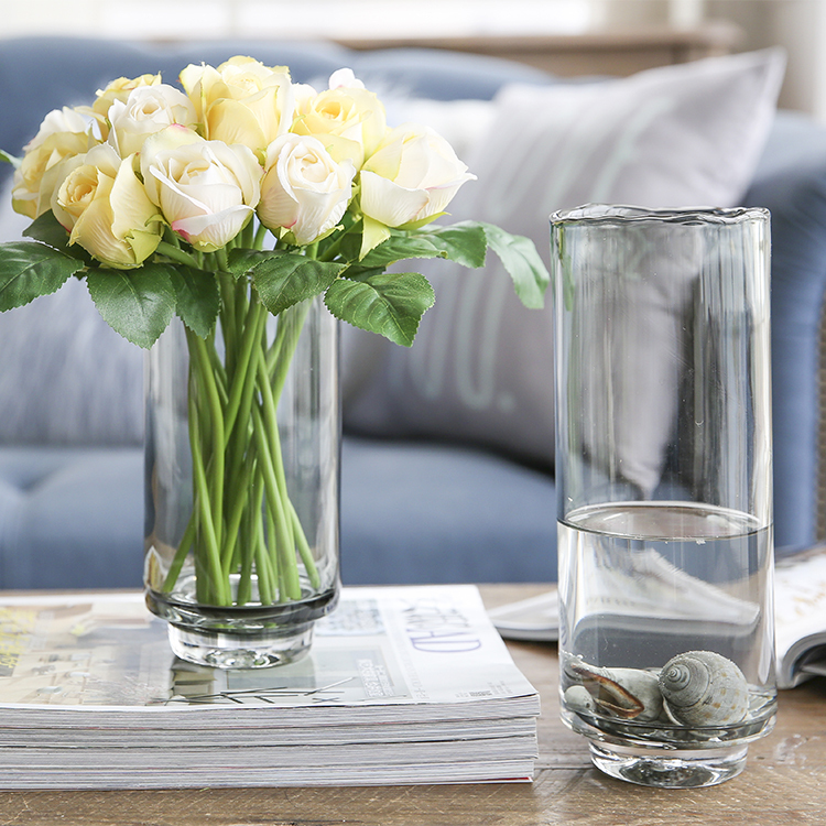 Bixuan Vases Grey Glass Flower Arrangement Cylinder Vase with Rippled Mouth Decor Table Centerpieces Candleholder Accent 19cm H