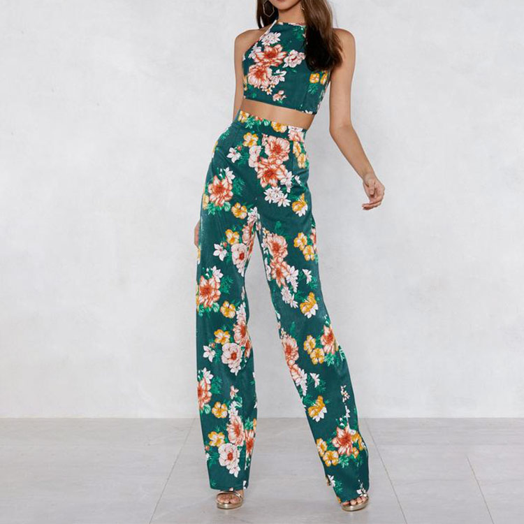 Accept sample making Two piece floral palazzo pants waist women summer