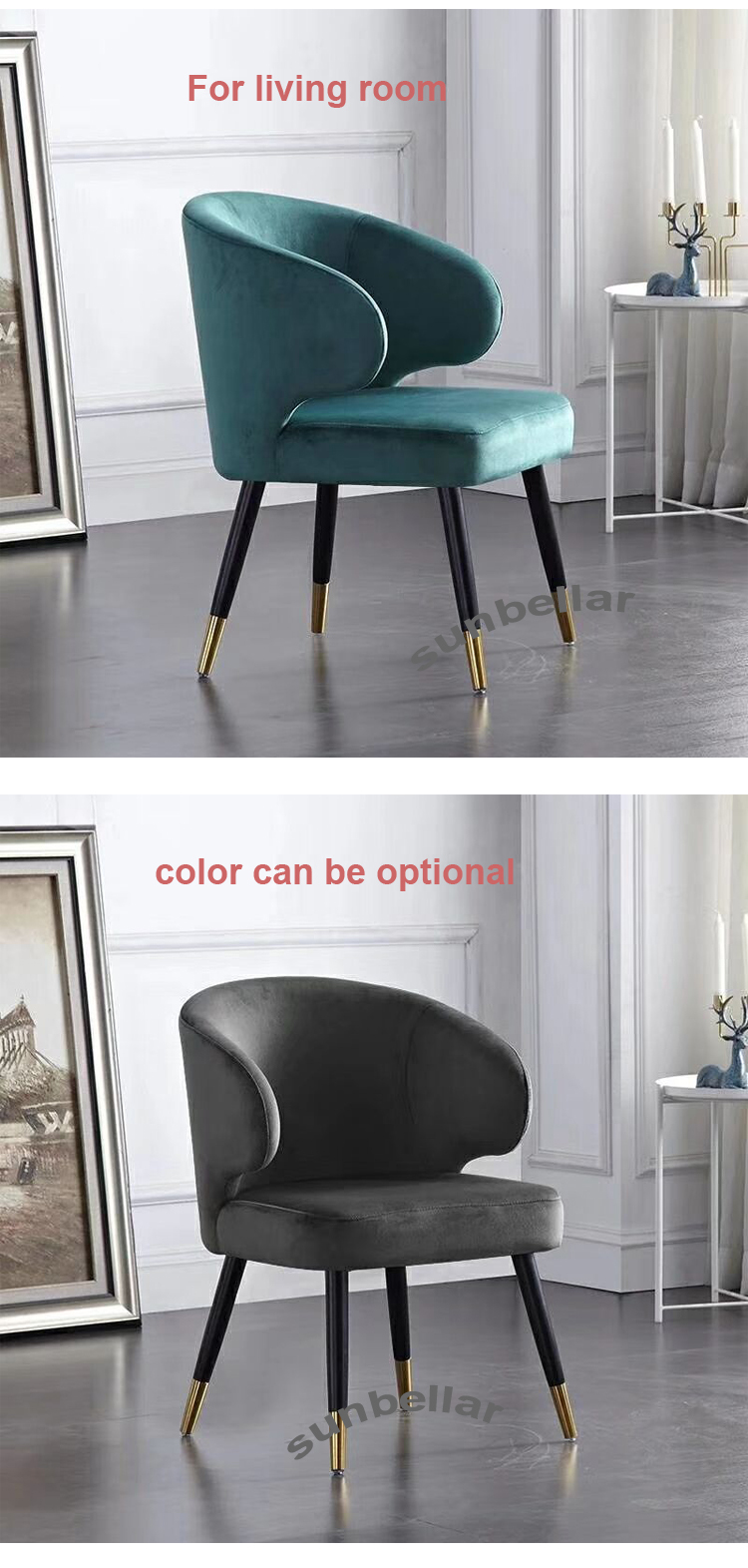 wholesale velvet dining chair wooden legs with gold cover  living room luxury armchair fabric modern design accent chair
