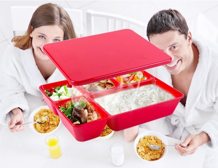 High quality 5 compartment plate with lid melamine plate with cover