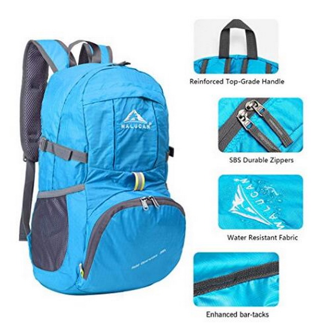 Sac à dos pliable en nylon SBS/YKK durable et imperméable à l'eau