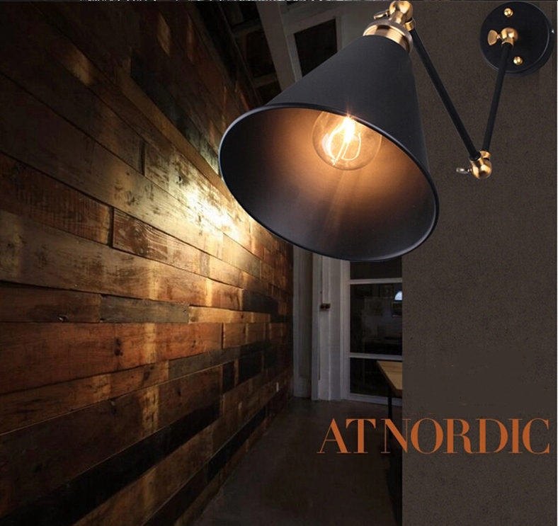 bedroom restaurant bar bedside black retro Industrial wrought iron wall lamp