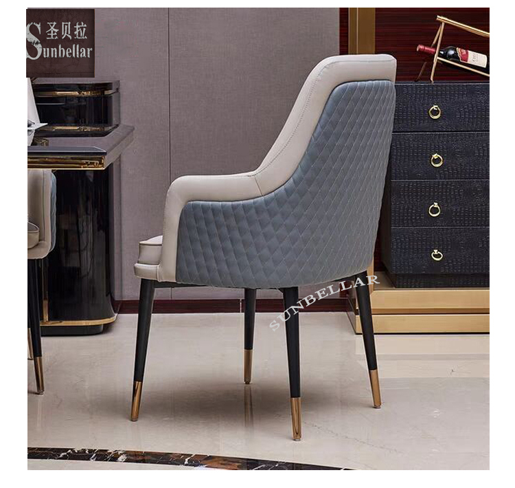 wood leather chair design modern dinning room furniture  wooden legs with gold cover dining chair