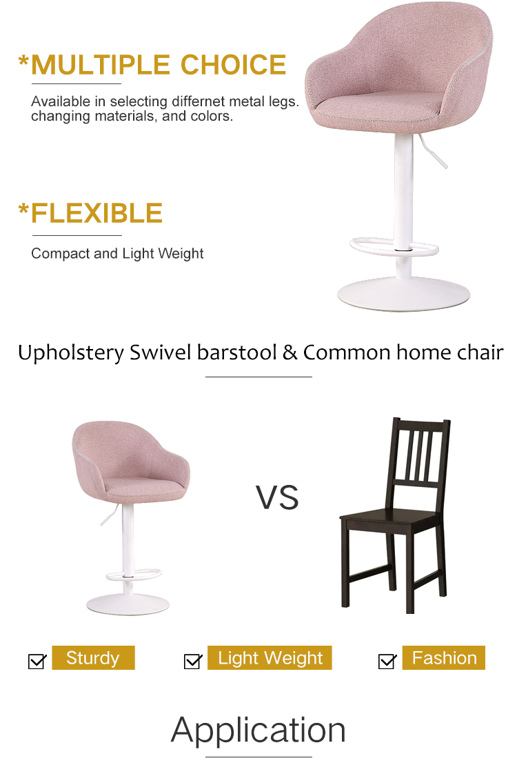 Fabric Upholstery Swivel Bar Stool Adjustable High Chair Modern Design Bar Stool With Backrest