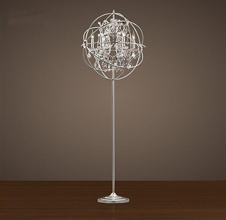Online customization elegant Retro type iron floor lamp and crystal floor lamp for coffee shop restaurant clothing shop
