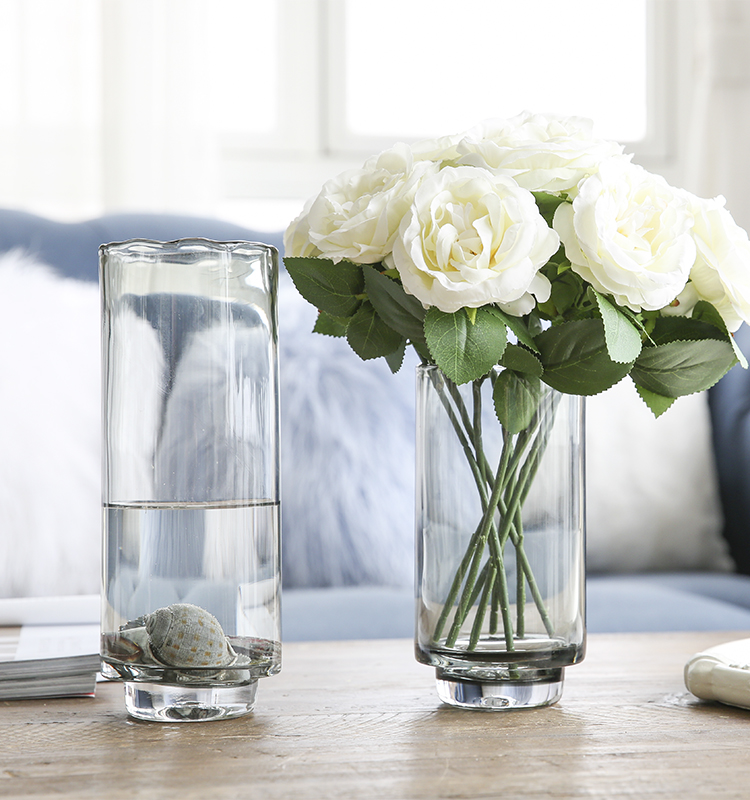 Bixuan Vases Grey Glass Flower Arrangement Cylinder Vase with Rippled Mouth Decor Table Centerpieces Candleholder Accent 19cm H