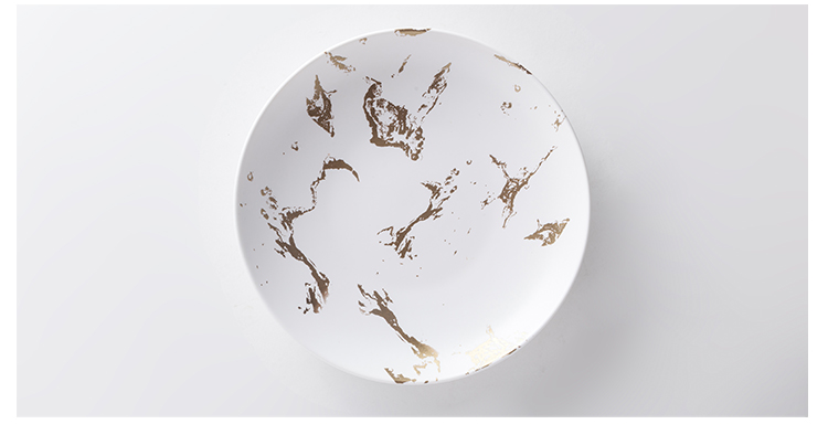 European Style Matte White Ceramic Round Plate Marble
