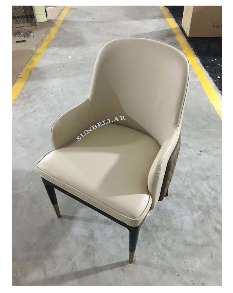wood leather chair design modern dinning room furniture  wooden legs with gold cover dining chair