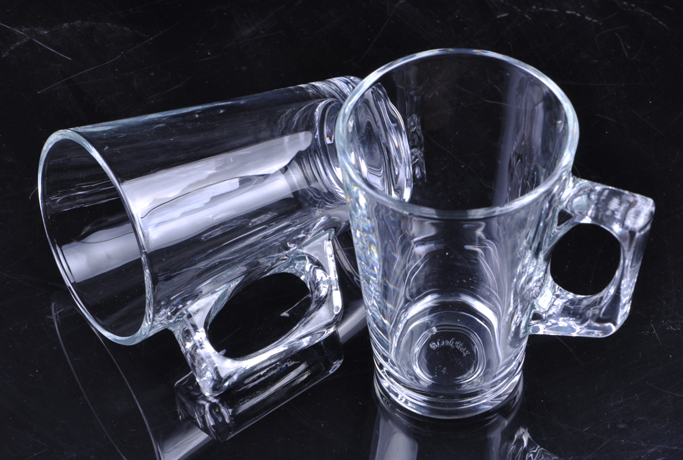240ml clear glass latte coffee mug/cup with square handle