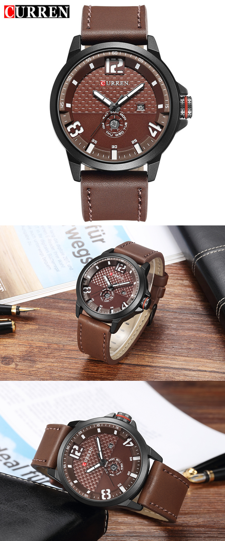 Men's Fashion Casual Sport Quartz Watch Mens Watches Top Brand Luxury Leather Drop Shipping Wristwatch Male Clock CURREN 8253