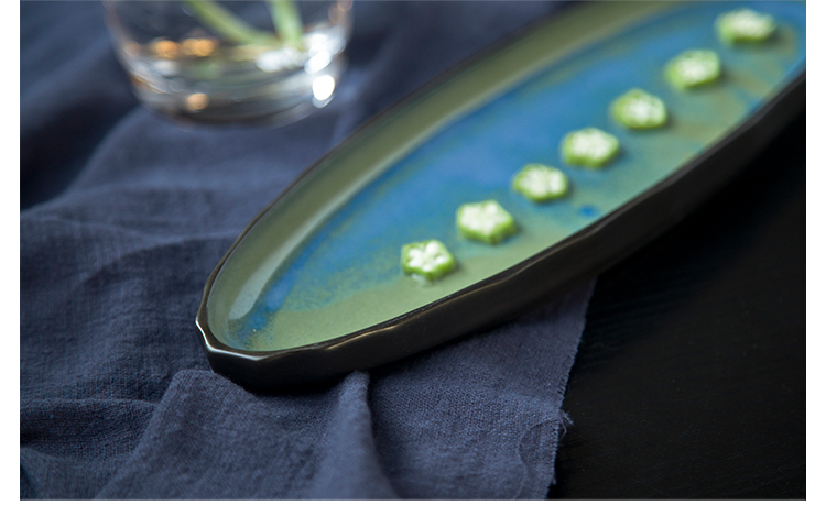 Wholesale Ceramic Dinnerware Stoneware Porcelain Oval Blue Plate