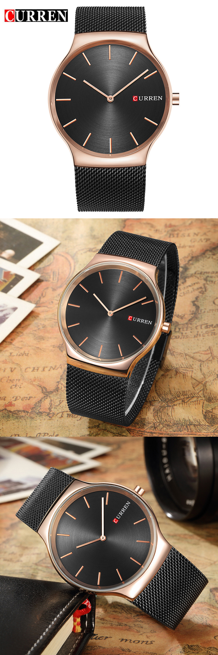 CURREN — montre-bracelet à Quartz pour hommes, accessoire de luxe, de style sportif analogique, avec pointeur, en noir, rose, or, nouvelle collection 8256, 8256