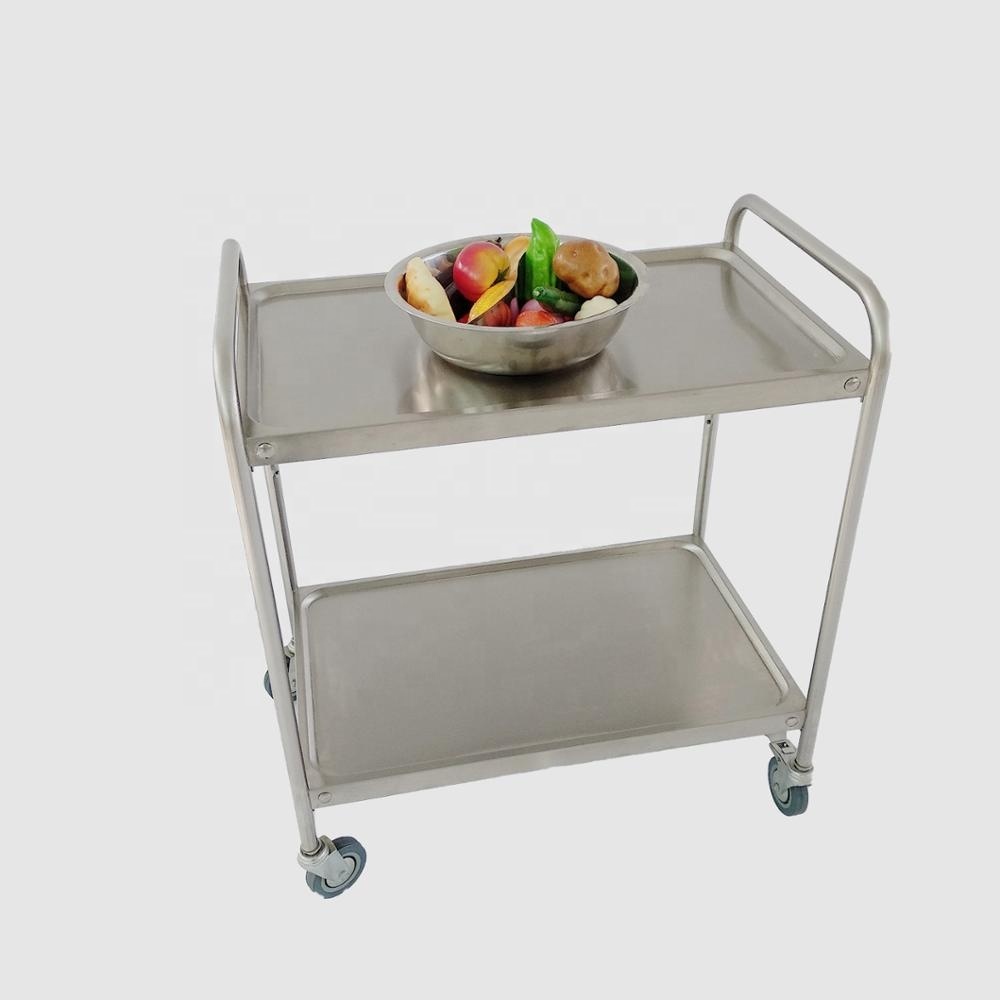 2 tier stainless steel hotel restaurant mobile food service trolley cart with 4 wheels