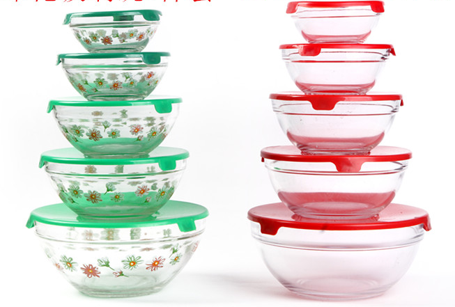 5-Piece oblique mouth glass bowl Fruit salad dessert bowls, Glass Mixing Bowl Set